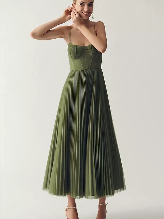 Hutch Dresses & Skirts - Hutch Sage Green Pleated Corset Midi Dress